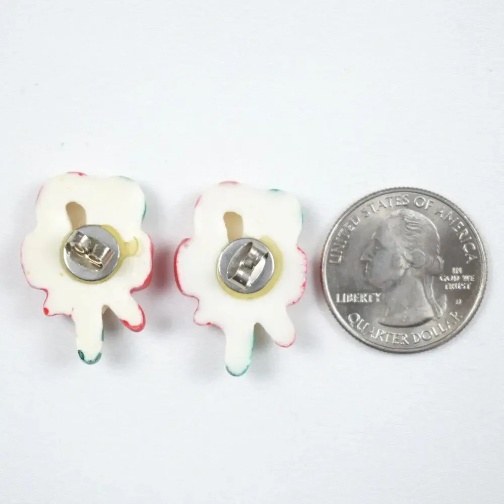 Vintage Christmas Candy Cane Earrings Retro Kitsch Holiday Bow Studs Acrylic